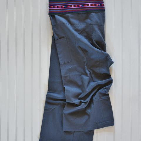 Cotton Fisherman Pants with Cumberbun Pleat Waist - Gray (One Size Fits All)