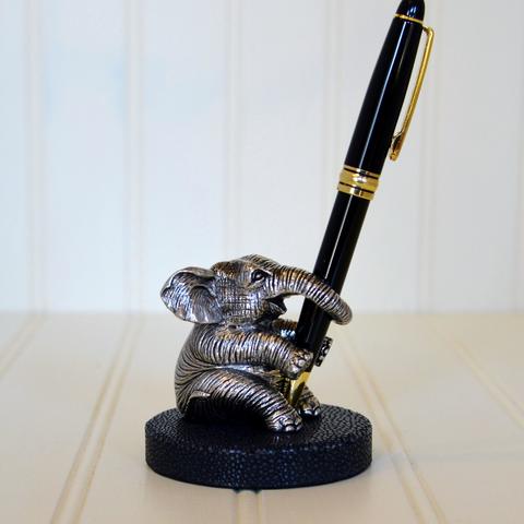 Pewter Elephant & Stingray Base Pen Holder - Charcoal