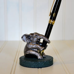 Pewter Elephant & Stingray Base Pen Holder - Olive