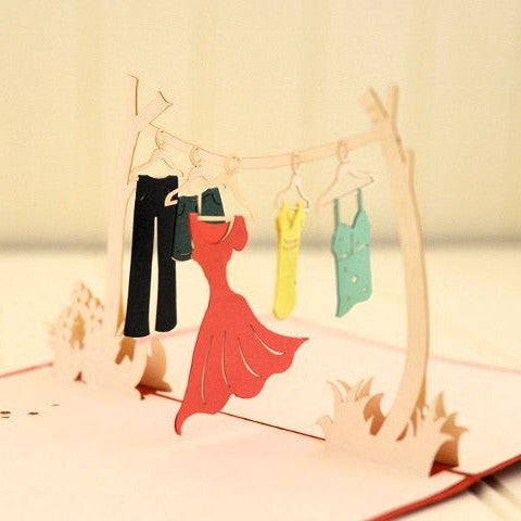 Vietnamese Hand-made Pop-up Card - Clothesline & Hangers