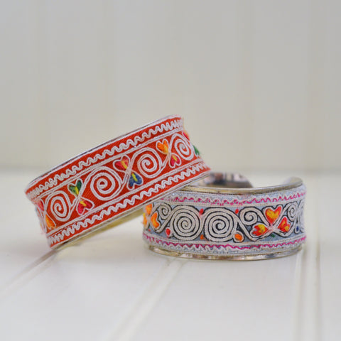 Hmong Cloth on Silver Bracelet