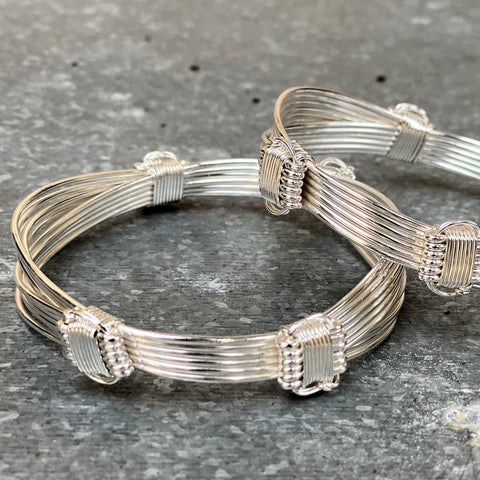4 knot 12 Strand Sterling Silver Replica Elephant Hair Bracelet