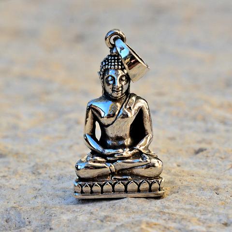 Sterling Silver Buddha Pendant - Large (1.3in/34mm)