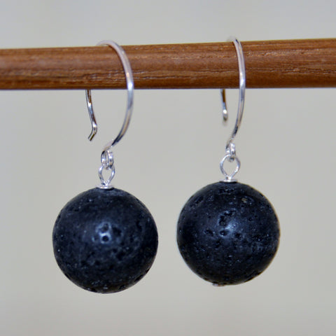 Sterling Silver Round Lava Rock Earrings