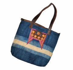 Hill Tribe Bag with Vintage Hmong Fabric and Leather Straps