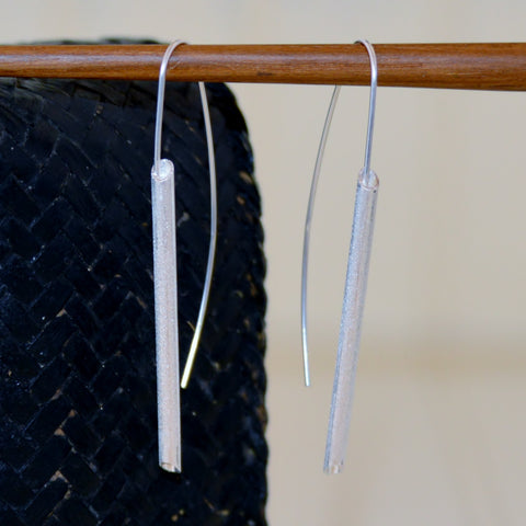 Brushed Sterling Silver Pole Hook Earrings