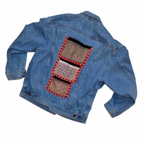 Jean Jacket with Vintage Hill Tribe Fabric (Womens Large)