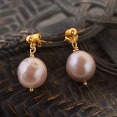 Pink Freshwater Pearl on Gold Stud Earring