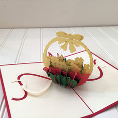 Vietnamese Hand-made Pop-up Card - Flower Basket Bouquet
