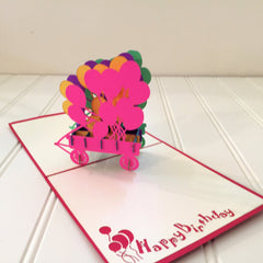 Vietnamese Hand-made Pop-up Card - Birthday Balloon Cart