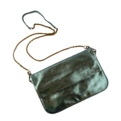 Olivia Dar Suede with Green Metallic Bianca Clutch