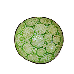 Eggshell Lacquered Coconut Shell Bowls - Lime Green and White Circle Pattern