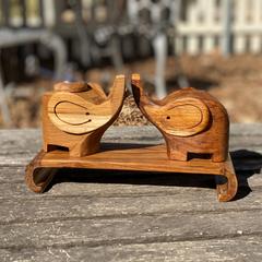 Wood Elephant Salt and Pepper Set with Stand - Sugar Palm Wood