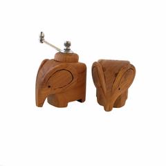 Wood Elephant Salt and Pepper Set with Stand - Sugar Palm Wood