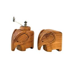 Wood Elephant Salt and Pepper Set with Stand - Sugar Palm Wood