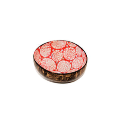 Eggshell Lacquered Coconut Shell Bowls - Pink and White Circle Pattern