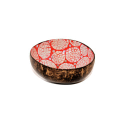 Eggshell Lacquered Coconut Shell Bowls - Pink and White Circle Pattern