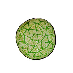 Eggshell Lacquered Coconut Shell Bowls - Lime Green and White Triangle Pattern