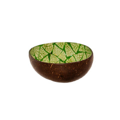 Eggshell Lacquered Coconut Shell Bowls - Lime Green and White Triangle Pattern