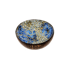 Eggshell Lacquered Coconut Shell Bowls - Blue and Gold