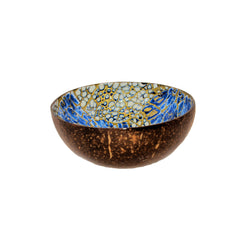 Eggshell Lacquered Coconut Shell Bowls - Blue and Gold