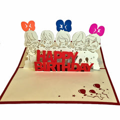 Pop-up "Happy Birthday" Card with Children in Background