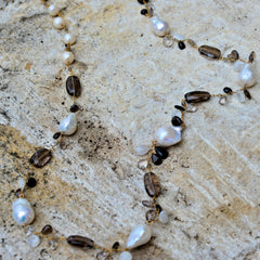 White Pearl & Topaz Gold Chain Necklace