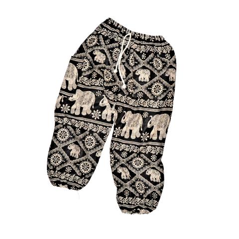 Elephant Print Pants - Black