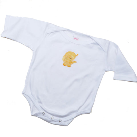 Long Sleeve Onesie - White with Yellow Elephant