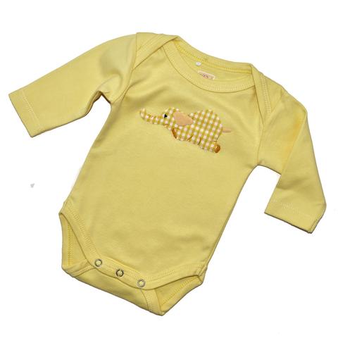 Long Sleeve Onesie - Yellow with Elephant