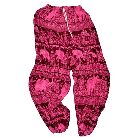 Elephant Print Pants - Pink & Burgundy