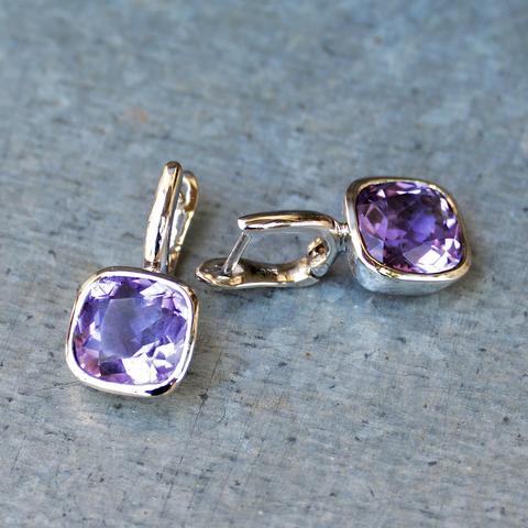 Sterling Silver Hook Cut Amethyst Earrings