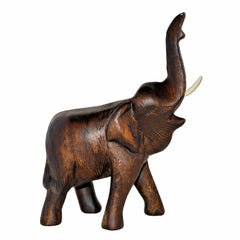 Hand Carved Elephant Figure (6 inch, Dark Color, Trunk Up)