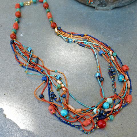 Mixed Coral, Turquoise, & Lapis Necklace