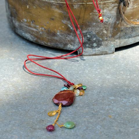 Labradorite & Jasper Mixed Gems Pendant on Cord Necklace