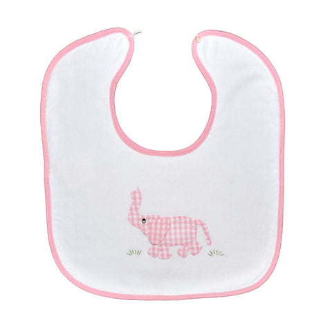 Trunk Up Elephant Back Button Bib - Pink