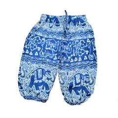 Childrens Elephant Print Pants - Blue & White