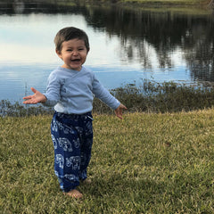 Childrens Elephant Print Pants - Blue & White