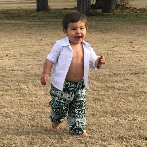 Childrens Elephant Print Pants - Green & White