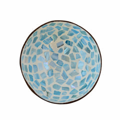 Oyster Shell Lacquered Coconut Bowl - Light Blue & Cream