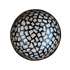 Oyster Shell Lacquered Coconut Bowl - Black & White