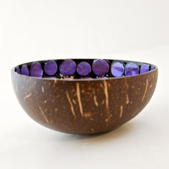 Oyster Shell Lacquered Coconut Bowl - Purple Circles