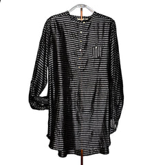 injiri Dhordo 45-Sidhi Shirt - Silk Black & Silver Stripe