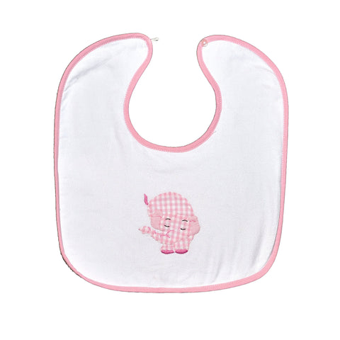 Sleeping Elephant Back Button Bib - Pink