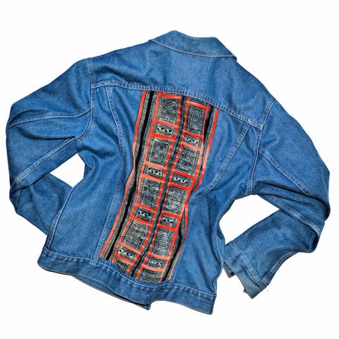 Jean Jacket with Vintage Hill Tribe Fabric (Mens Large)