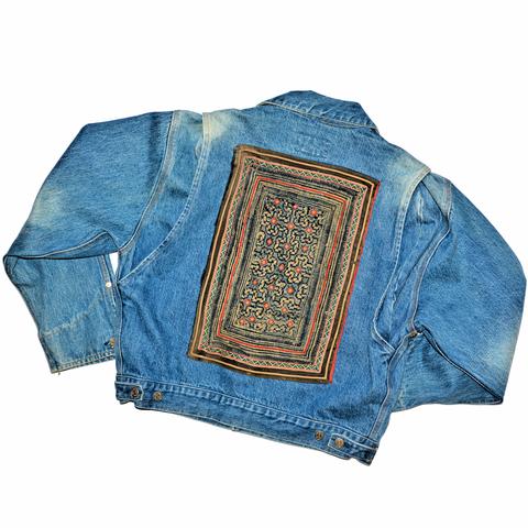 Jean Jacket with Vintage Hill Tribe Fabric (Mens Large)