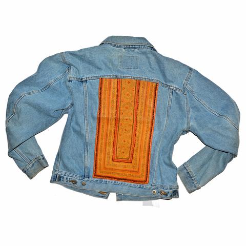 Jean Jacket with Vintage Hill Tribe Fabric (Mens Small)