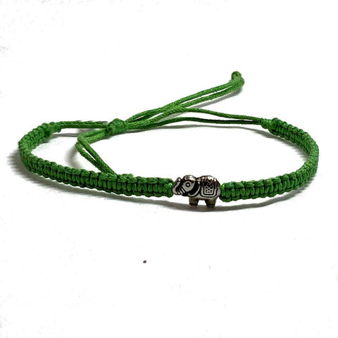 Green Woven Bracelet with Elephant