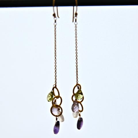 Mixed Gemstone Gold Plate Dangling French Hook Earrings