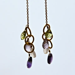 Mixed Gemstone Gold Plate Dangling French Hook Earrings